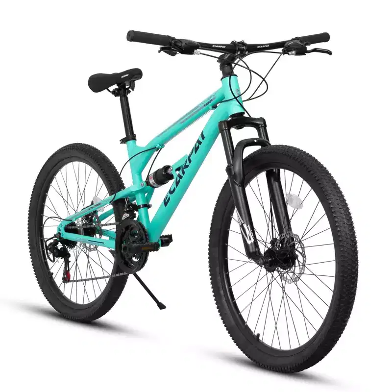 Okak 26IN Mountain Bike with Front and Rear Shock Absorber, 21-Speed Adult Bike with Steel Frame, Mens Bike for Teens and Adults, Blue