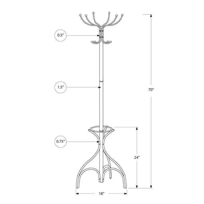 Metal Coat Rack 12 Hooks with Umbrella Holder 70''H