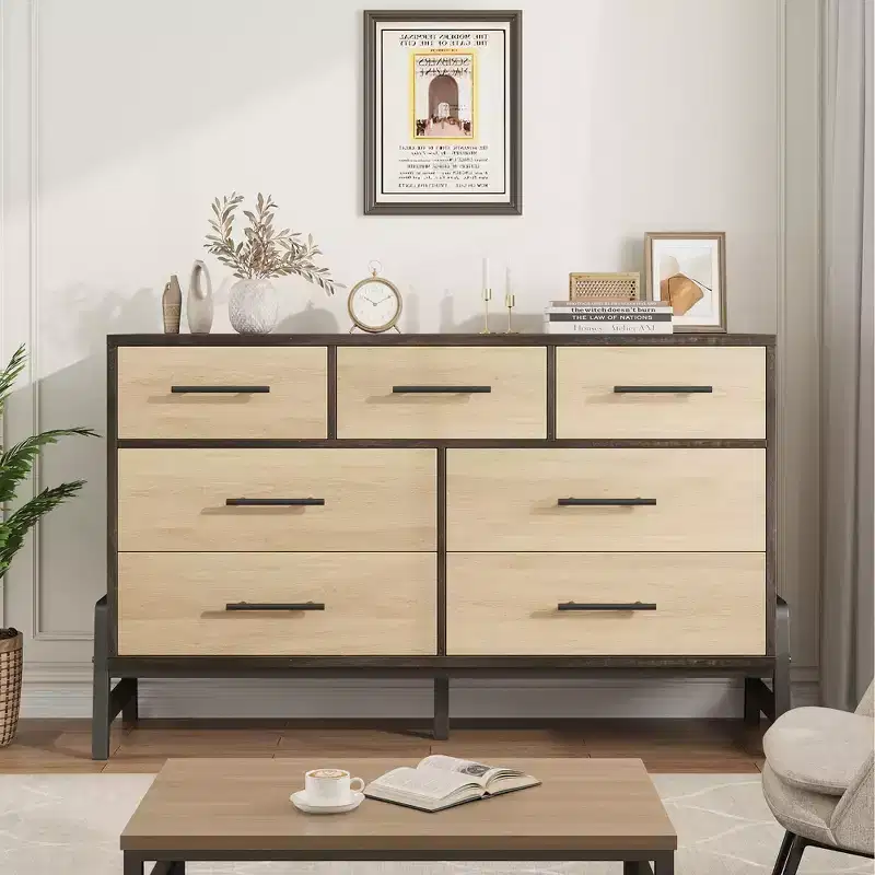 CuisinSmart 52 Wide 7-Drawer Dresser for Bedroom - Natural Oak Storage Chest, Freestanding Closet Organizer for Living Room, Entryway