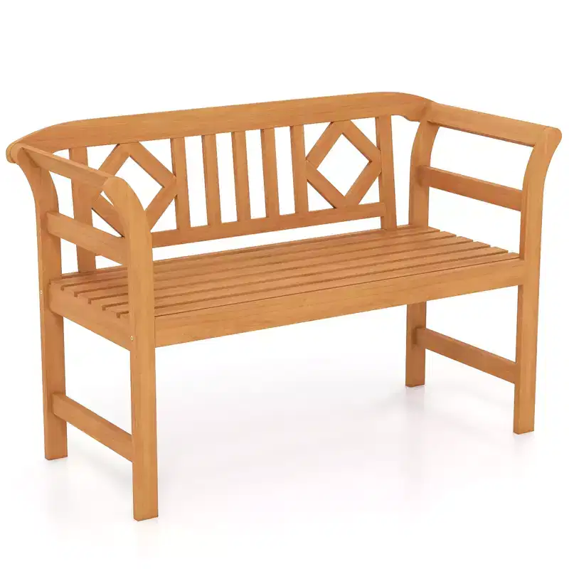 Costway 47'' Outdoor Loveseat Bench w/Curved Armrests for Backyard Front Porch Deck