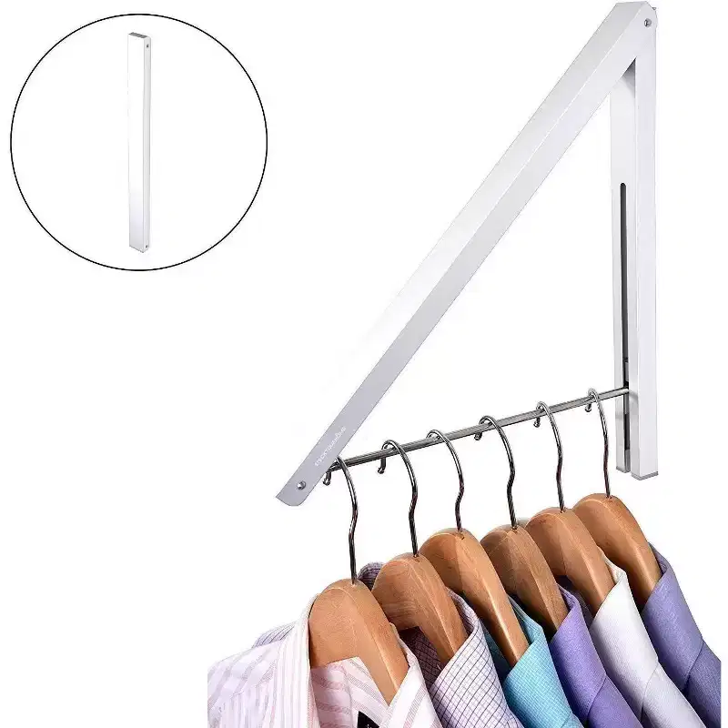 Wall-Mounted Retractable Single Foldable Clothing Rack, White (20 Count)