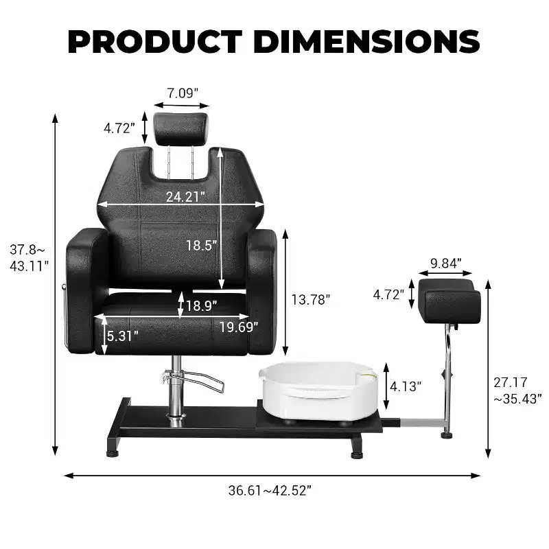 Reclining Pedicure Chair Sofa with Stool, Footrest & Massage Foot Basin,for Foot Bath Pedicure Chairs, Beauty Spa Salon