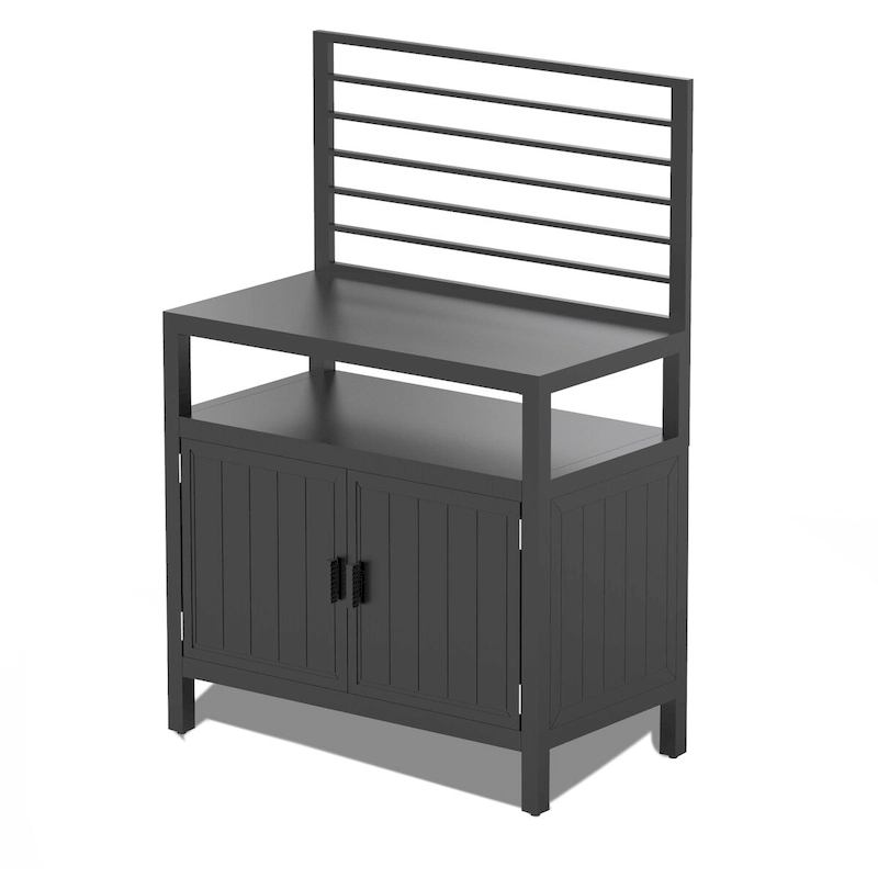 Outdoor Aluminum Kitchen Storage Island with Wall Hanging, Freestanding Grill Storage Cabinet