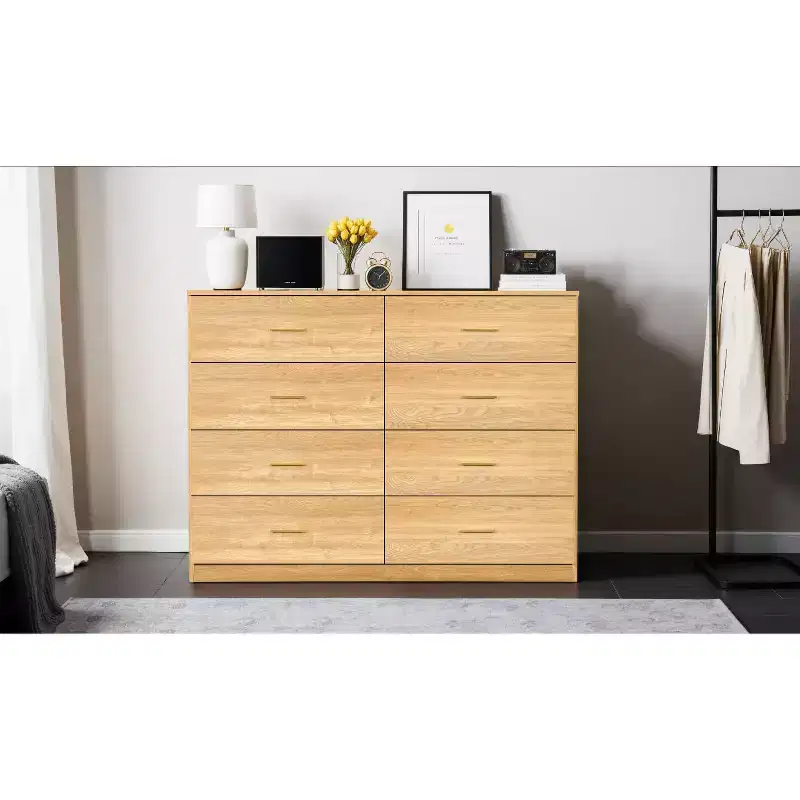 Modern Natural 8-Drawer Dresser For Bedroom - Ample Storage Wide Dresser, Sturdy & Safe