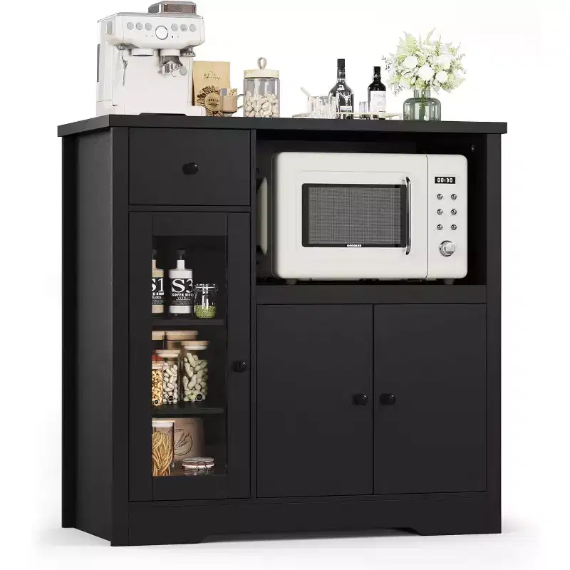 MDF Kitchen Storage Cabinet with Microwave Stand 35''H x 35.4''W x 15.7''D