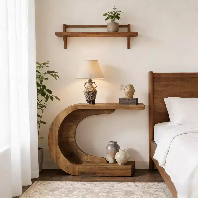 GDFStudio Marne Contemporary C-Shaped Wood Console Table