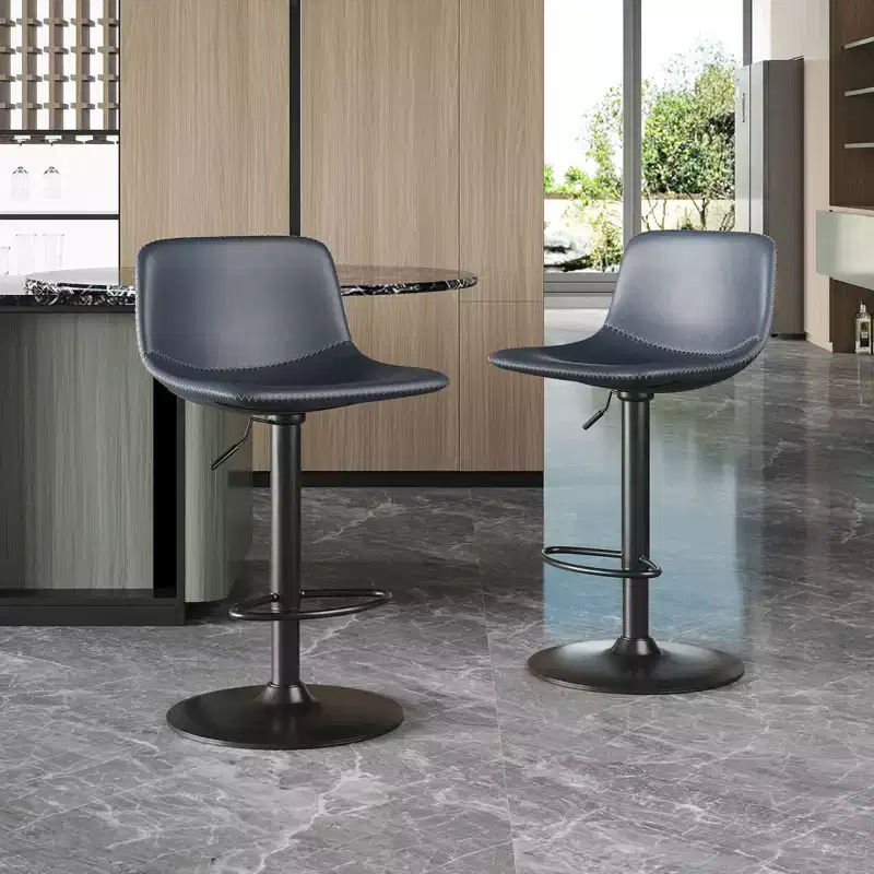 Okak Modern Set of 2 Small PU Leather Padded Bar Stools with Back & Sturdy Base,Adjustable Counter Height Swivel Chairs