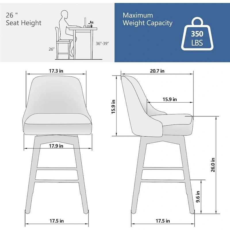 Swivel Bar Stools Set of 2, 30 Height Upholstered Barstools