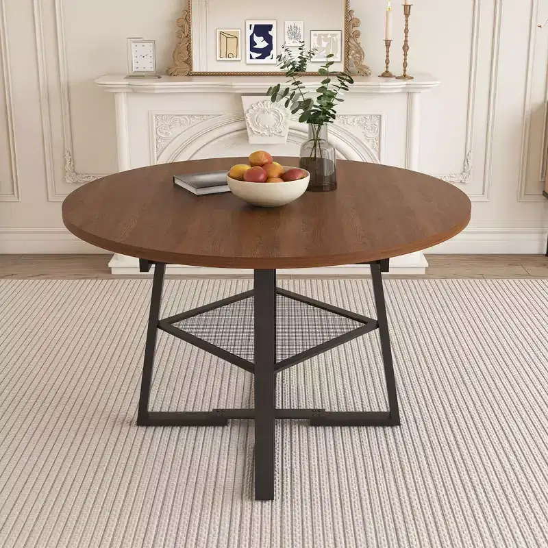 GDFStudio Rakesh Modern Extendable Metal Round Dining Table with Wire Grid Shelf