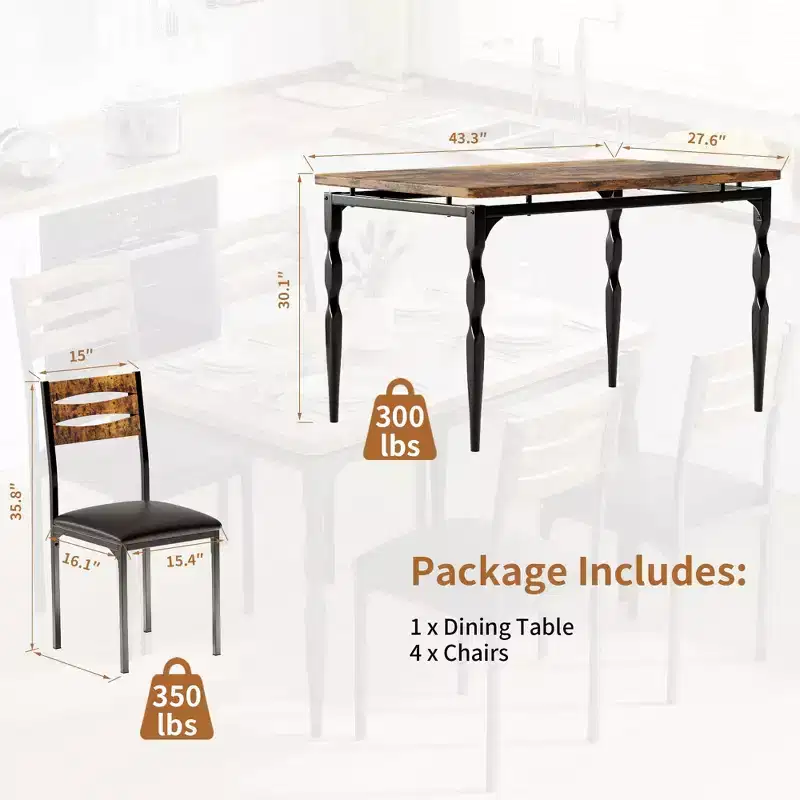 Dining Table Set for 4, Spiral Table Legs, Ergonomic Comfortable Seating, Bar Table Set, for Small Spaces, Kitchen, Apartment