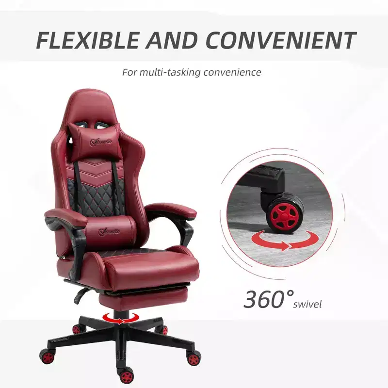 TUYOHW 360Swivel Gaming Chair Office Chairs with Reclining Back,Adjustable Seat Height&Footrest,17-21 Ergonomics Video Game Chairs Office,Red