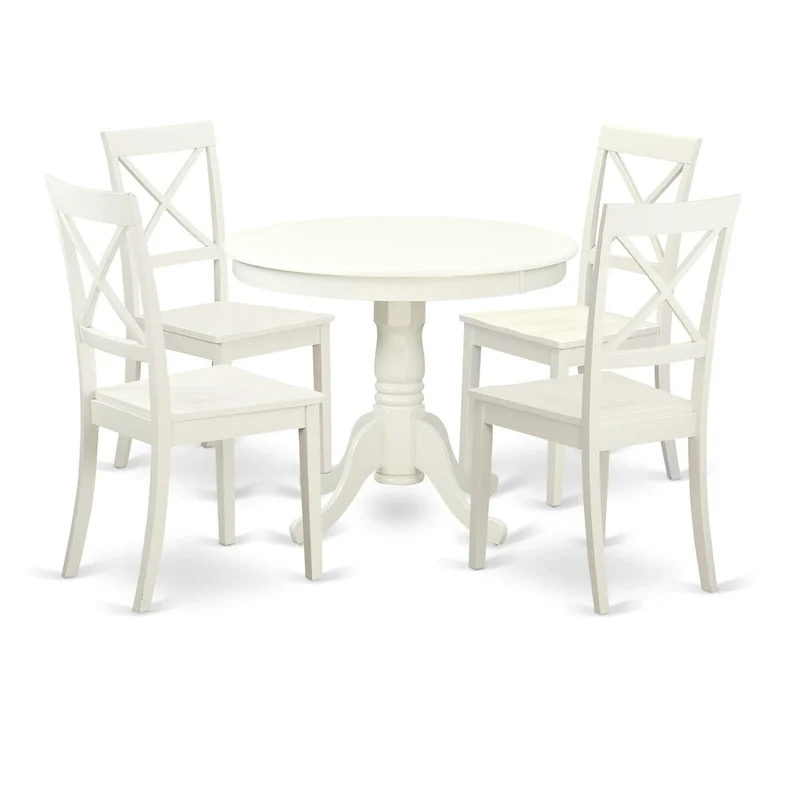 East West Furniture Kitchen Table Set- A Round Dining Room Table and Solid Wood Seat Chairs, Linen White (Pieces Options)