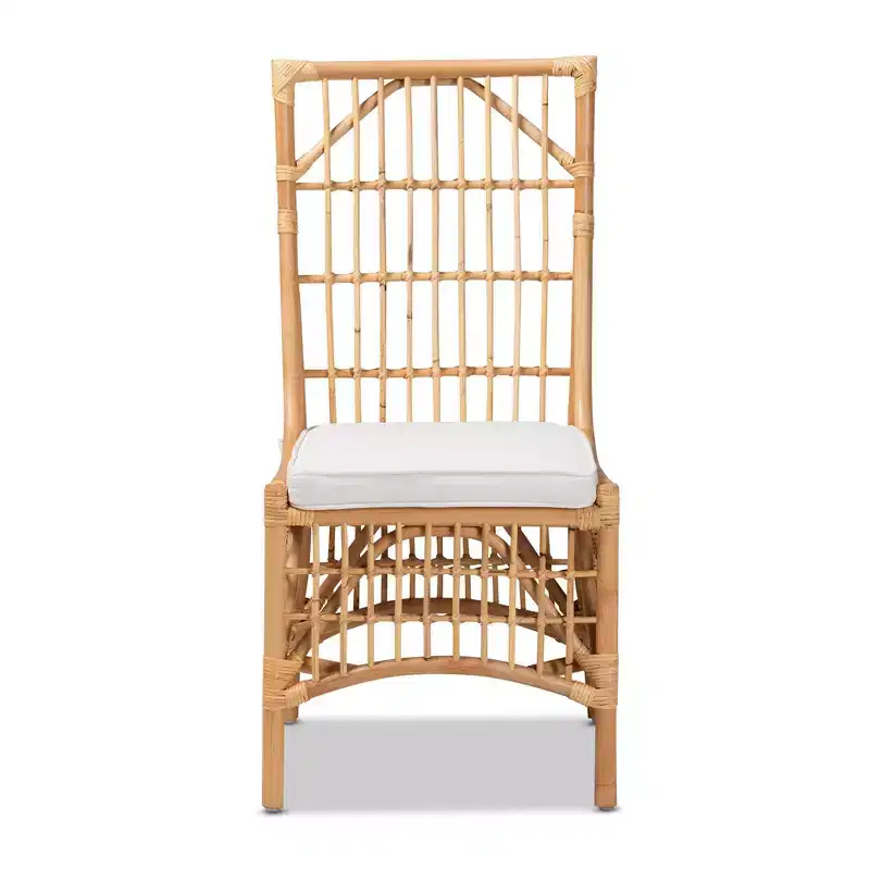 Rose Fabric Upholstered and Rattan Dining Chair White/Natural: Cotton-Polyester Blend, Bohemian Style, No Assembly Required
