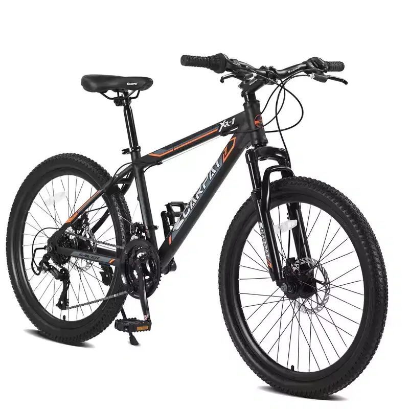 NAYSAYE 24 Inch Mountain Bike 21 Speed Dual Disc Brakes Steel Frame Bikes for Adults for Outdoor Adventure, Black and Orange, 56.3*7.88*28.35