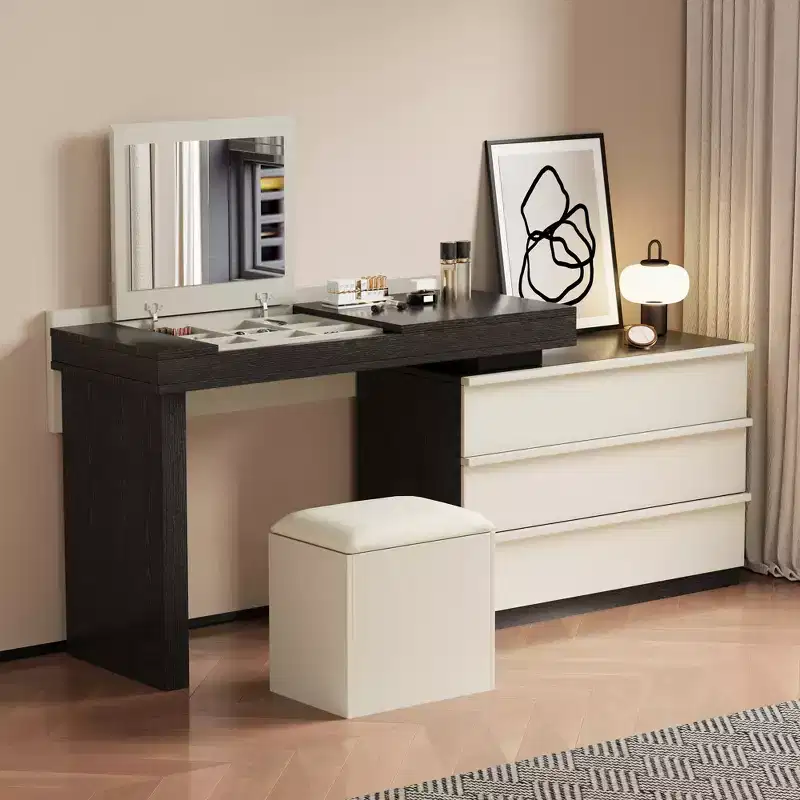 Luck Live Modern vanities expandable modern vanity table with soft stool