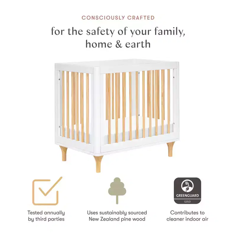 Babyletto Lolly 4-in-1 Convertible Mini Crib and Twin Bed with Toddler Bed Conversion Kit - White and Natural