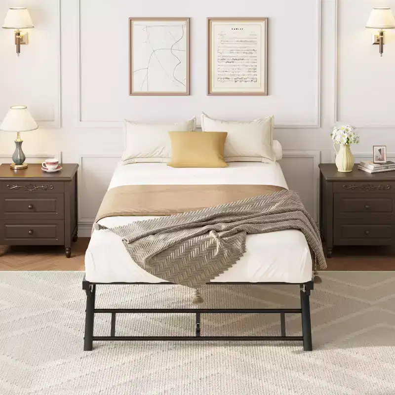 Twin Trundle Bed with Lockable Wheels - Foldable Metal Pop-Up Bed Frame for Bedroom, Guest Room & Living Room