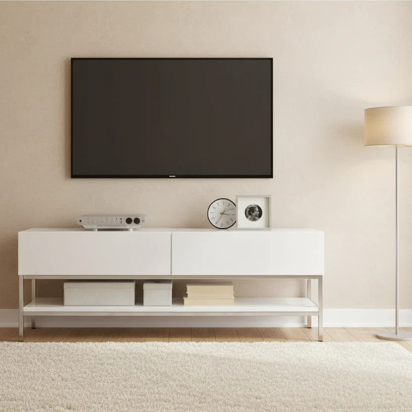 White Gloss Modern TV Stand with Metal Base, Fits TVs up to 60