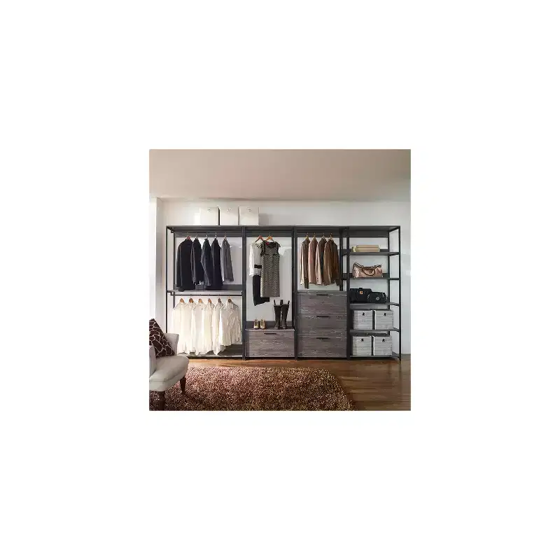 HomeStock 77.7 in.H x 143 in.W Black Wood Composite Closet System for Universal Storage with Storage Bins