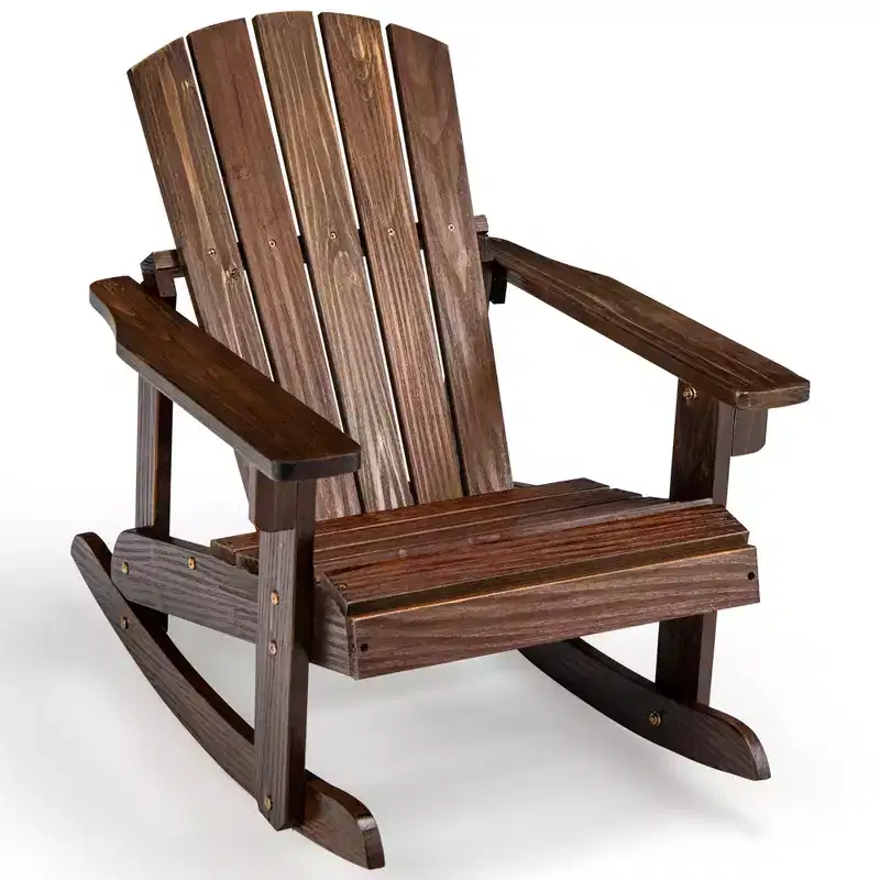 Costway Kid Adirondack Rocking Chair Outdoor Solid Wood Slatted seat Backrest
