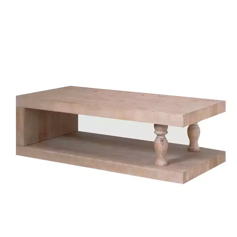 GDFStudio Peggie Farmhouse Wood Coffee Table with Open Storage Shelf