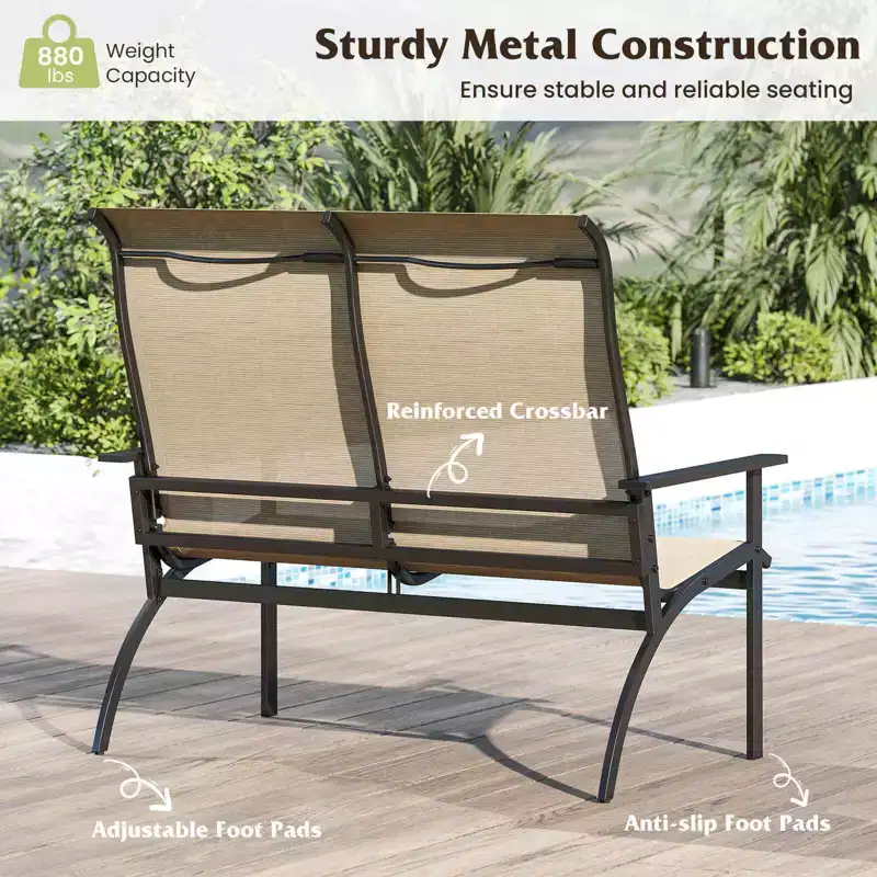 Costway 2-Person Patio Garden Bench with High Back and Armrests 880 lbs Weight Capacity