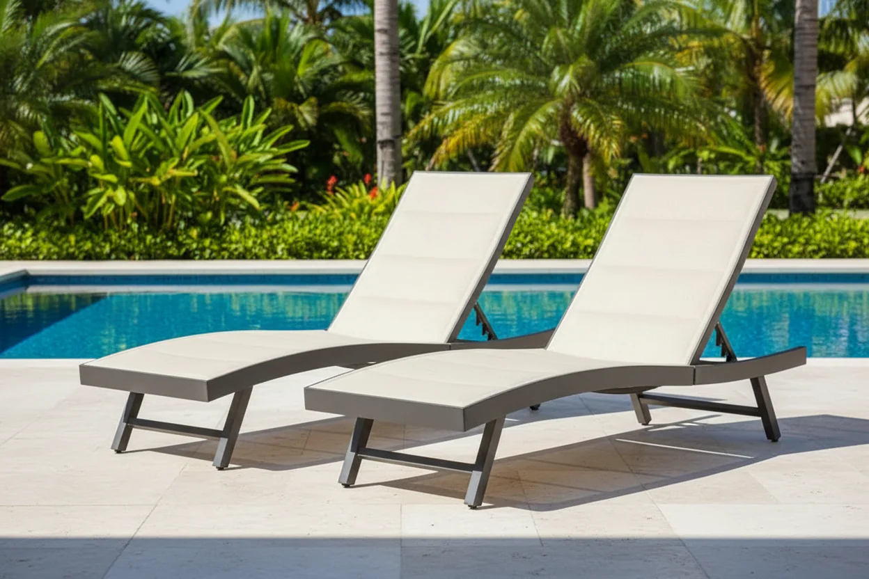 Patio Chaise Lounge of 2-Aluminum Textilene Adjustable Pool Lounger
