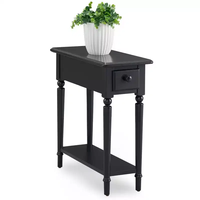 End Table Black - Narrow Side Table with Drawer, Rubberwood, CARB Certified