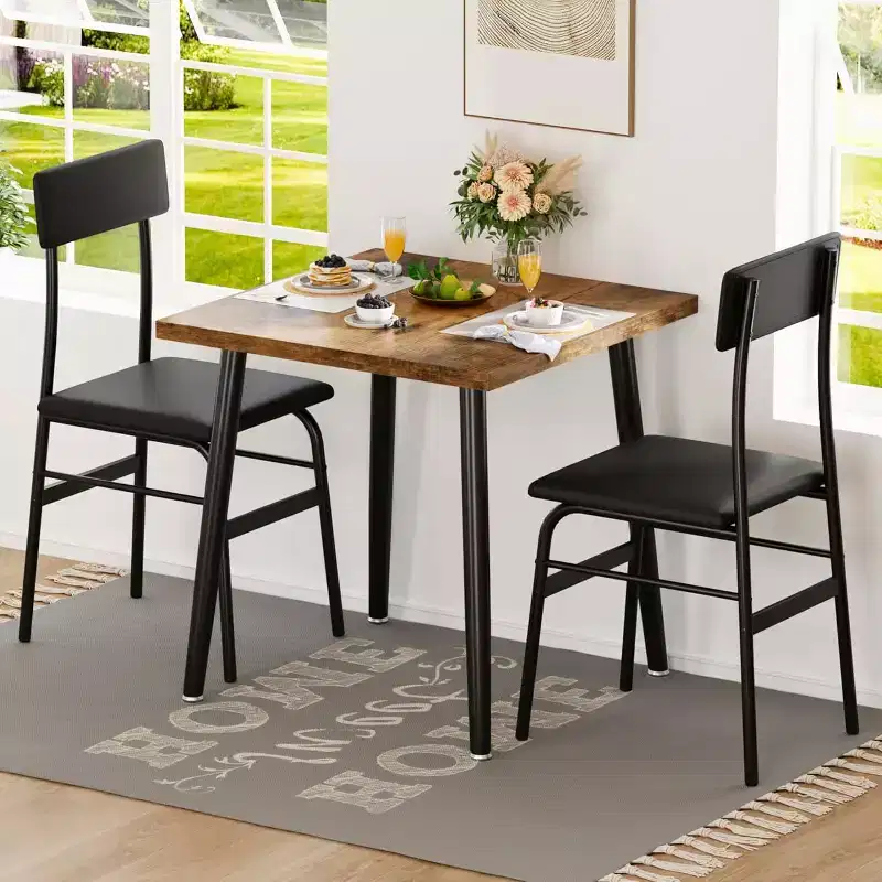 Small Dining Table Set for 2, 3 Piece Kitchen Table Set with 2 Upholstered Chairs, Breakfast Table for Samll Space, Dining Room, Apartment, Restaurant