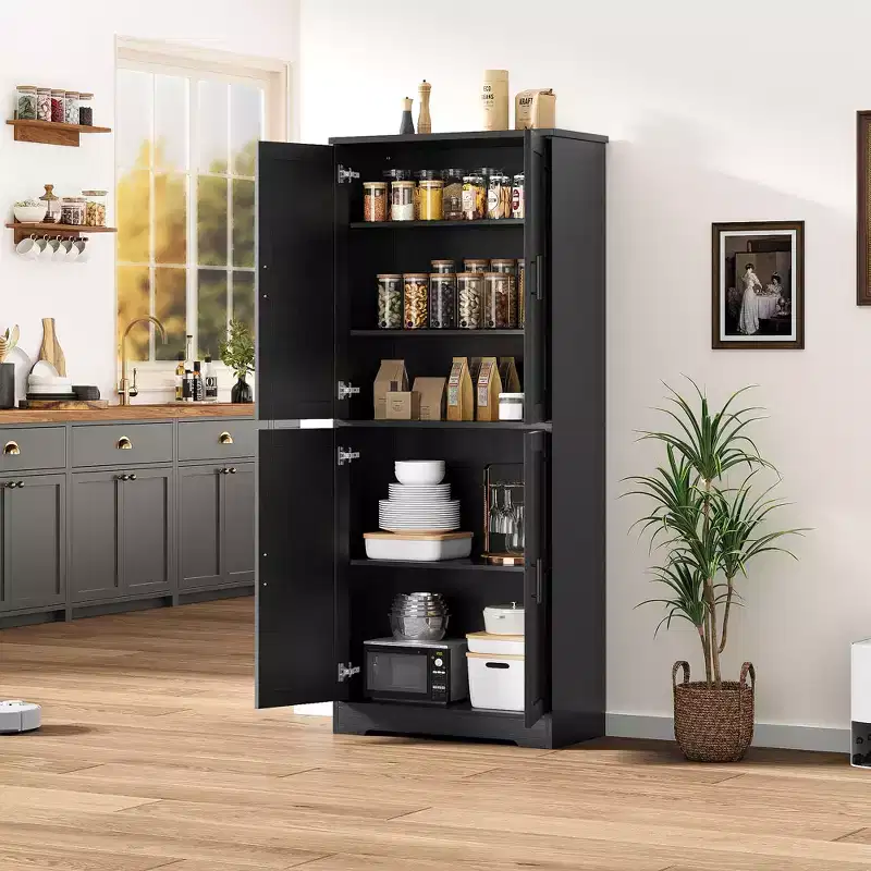 CuisinSmart 70in Tall Kitchen Pantry Cabinet,Freestanding Storage Cabinet with 4 Doors and Adjustable Shelves,Large Utility Wooden Coffee Bar Cabinet