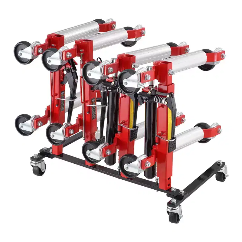Car Dolly Rack, Storage Rack with 360 Rotatable Wheels, Hydraulic Ratchet Trolley Jack Stand Organizer, 4-Dolly Capacity, Black