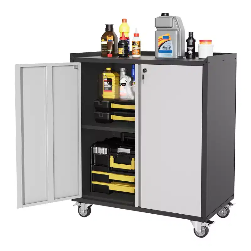 Locking Metal Cabinet with Door - 35.43 High Rolling Garage Storage Cabinet with Shelves, Tool Cabinets for Garage, Home, Office