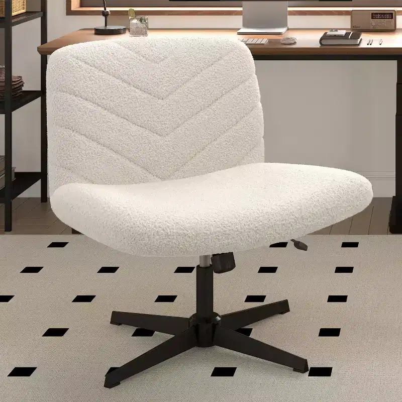 Boucle Swivel Office Chair for Home Office, White