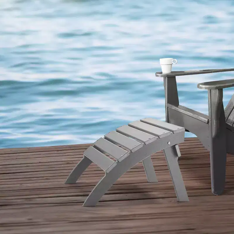 VEVOR Adirondack Ottoman, 21.5L x 18.9W x 14.8H Inch HDPE Plastic Folding Adirondack Ottoman, Weather-Resistant Foot Rest for Adirondack Chair, Gray
