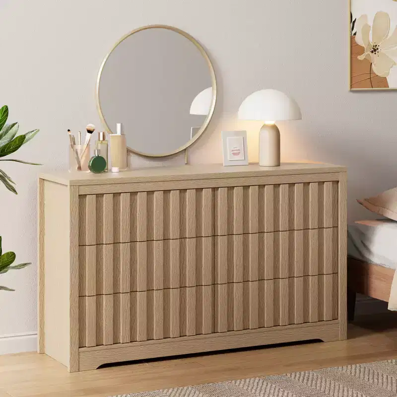 Modern Fluted Dresser with Drawers,Wooden Chest of Drawers with Handleless,Wood Clothes Closet Organizer with Deep Storage for Hallway, Living Room