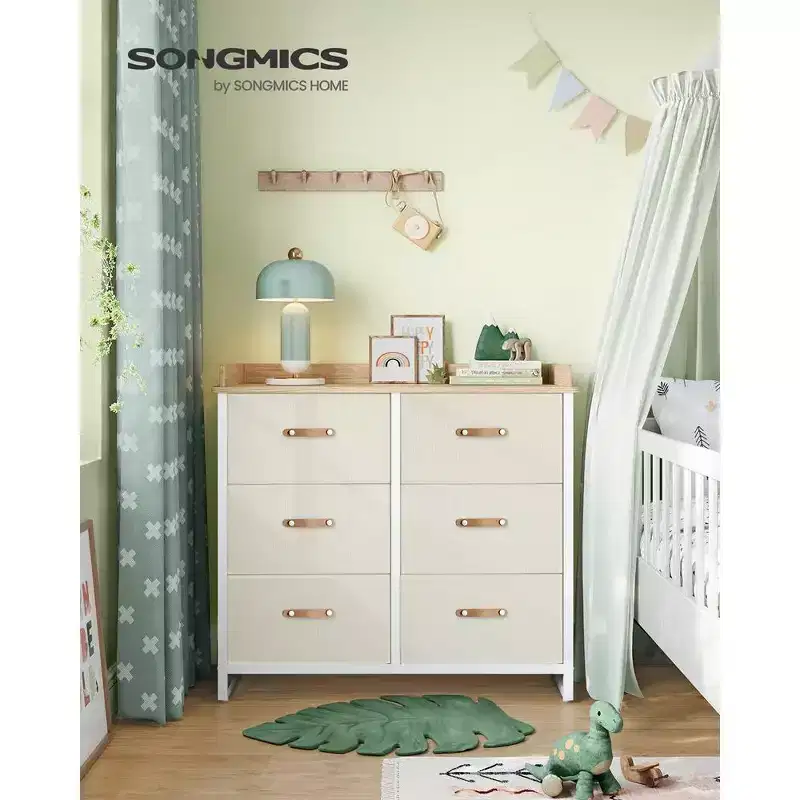 SONGMICS Kids Dresser with 6 Drawers Boys Girls Dresser for Baby with Water-Resistant Changing Table Storage Organizer Cabinet