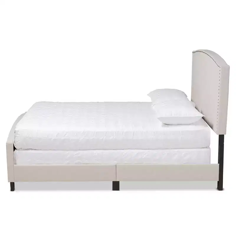 Baxton Studio King Morgan Fabric Upholstered Panel Bed Beige/Black: Nailhead Trim
