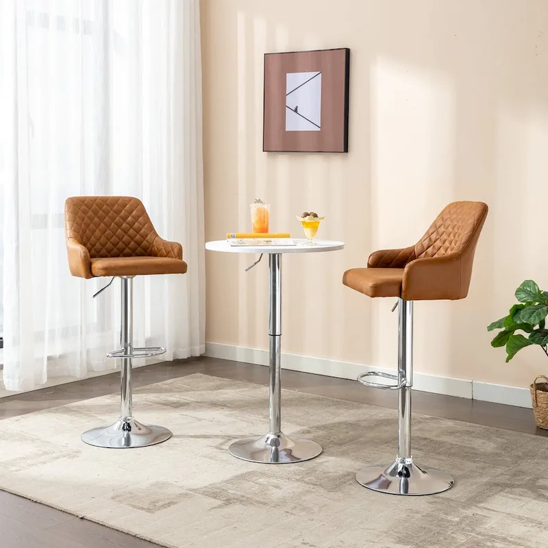 Bar Stools Set of 2 Adjustable Swivel PU Leather Counter Height Barstools with Arm and Back