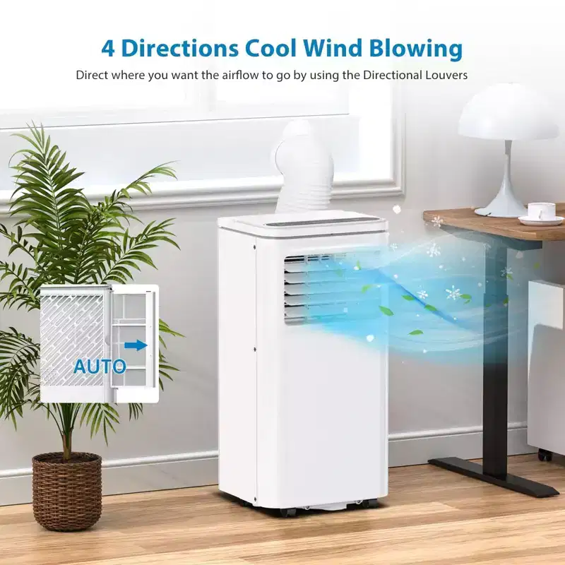 Mobile 8K BTU Portable AC: 4-in-1 Unit with Dehumidifier, Fan & Sleep Mode for 350-450 Sq.Ft. Features Easy Installation, Remote Control & 24H Timer