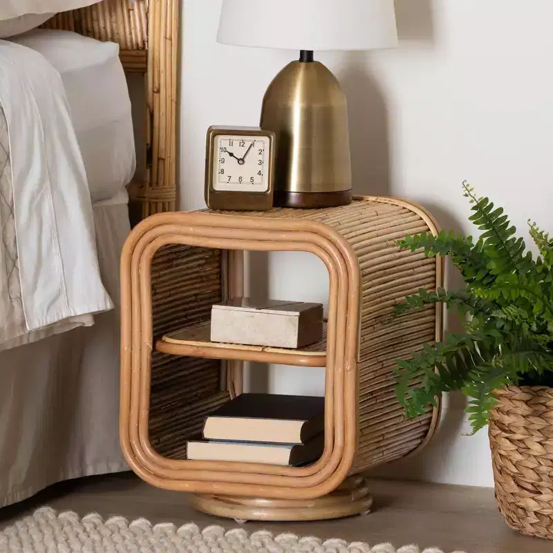 bali & pari Bethari Natural Rattan Nightstand: Handcrafted, Pedestal Base, No Assembly Required