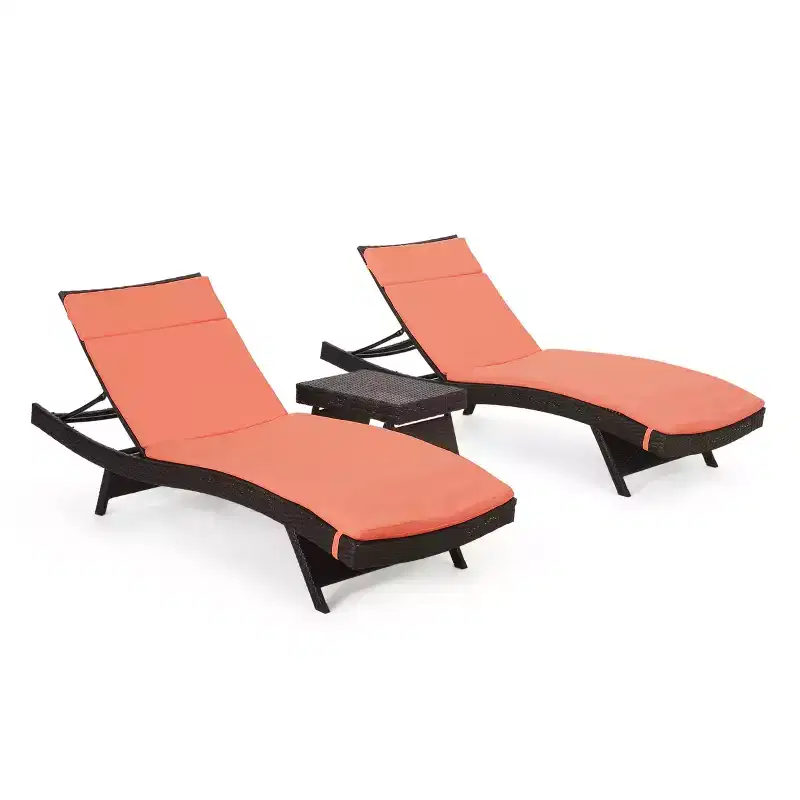GDFStudio Olivia Multibrown 3 Piece Armless Chaise Lounge Chat Set with Cushions