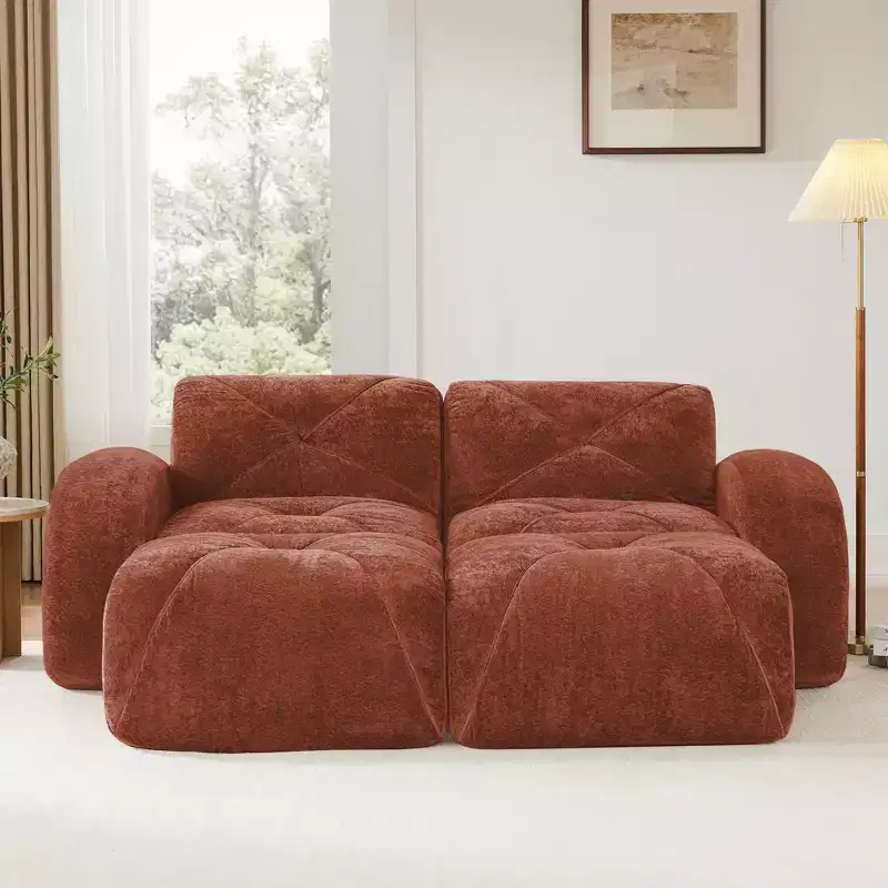 Clihome 2-Seater Tufted Sofa Couches with boneless Sofa,Soft Velvet Fabric,Bottom Anti-Slip Design,32D High Density Sponge,Ergonomic Design Bottom