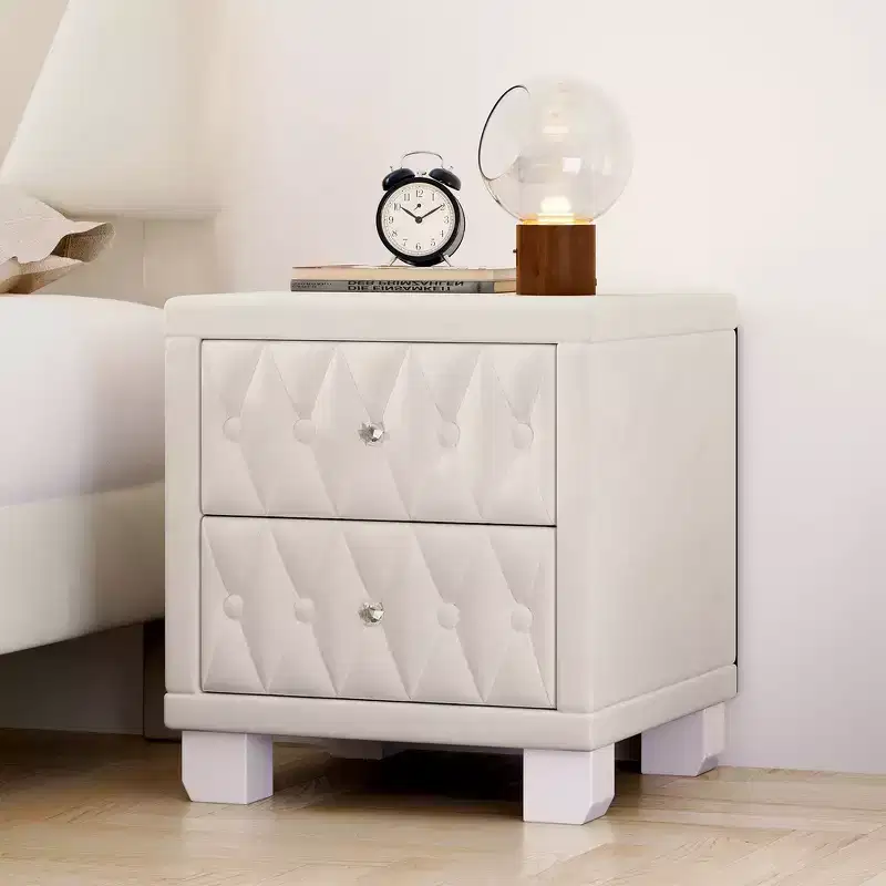 Whisen Elegant Velvet Nightstand with 2 Drawers and Crystal Handle, Storage Bedside Table with Button-Tufted