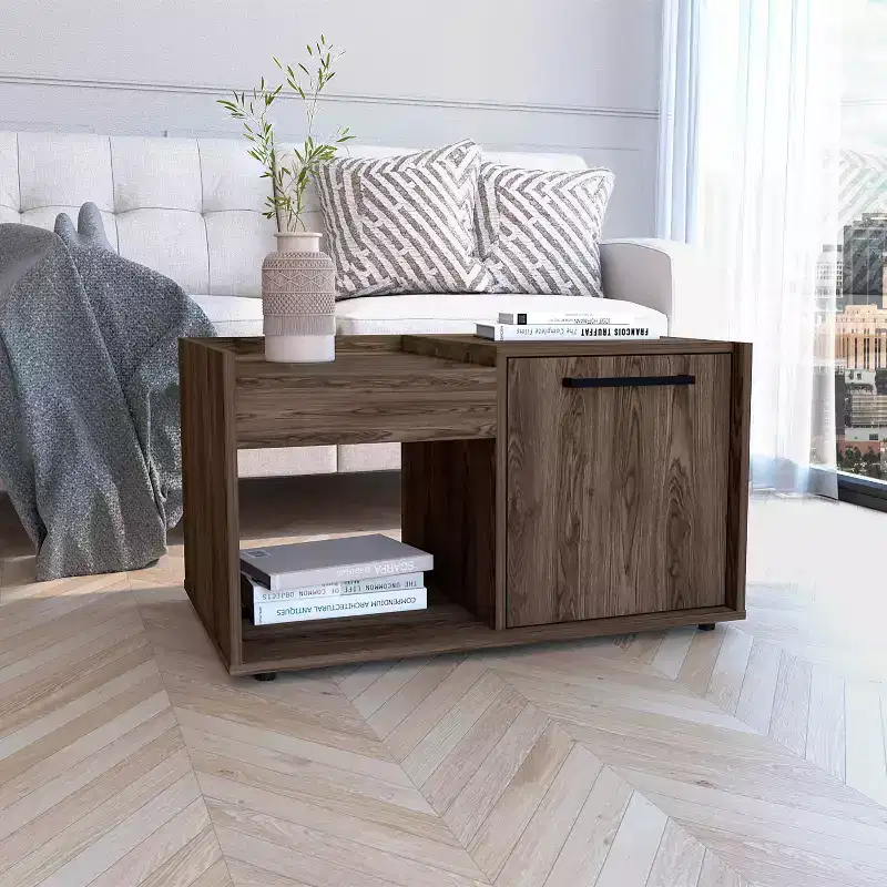 Siena Coffee Table Dark Walnut - Boahaus: With Drawer, Lower Shelf, Modern Ergonomic Design