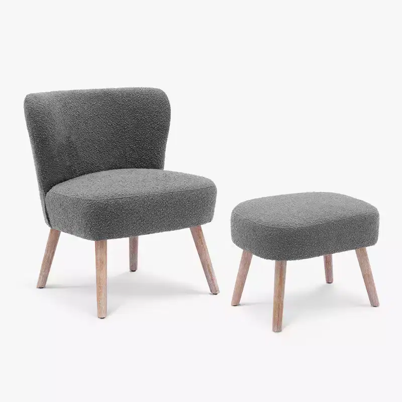 WestinTrends 25.5 Wide Upholstered Boucle Accent Chair with Ottoman Foot Stool Set
