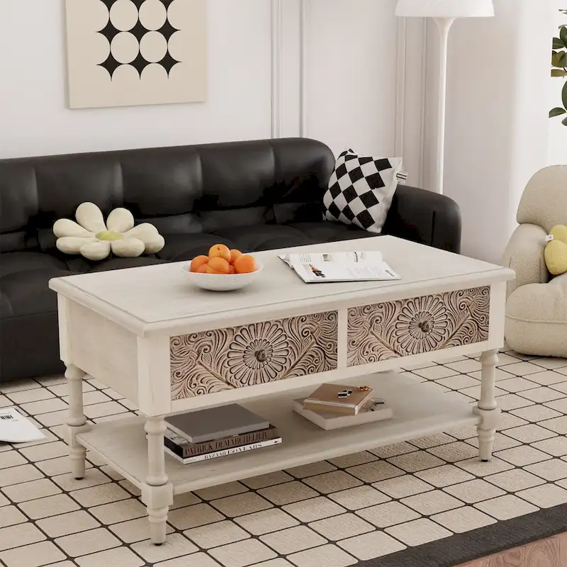 COSIEST Vintage Solid Wood 2-Drawers Console Table-31.5W x 12L x 30H