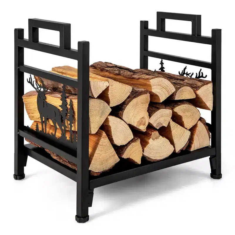 Costway 18.5 Inch Metal Firewood Rack Fireplace Log Holder with Dual Handles Solid Base