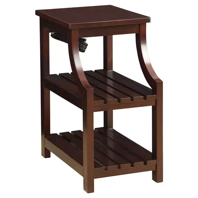 Wasaki End Table with USB Ports & Shelves - Acme Furniture: 2-Tier, Plug-In Storage