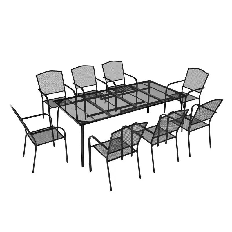 Mondawe 9-Piece Outdoor Dining Set,Steel Frame Mesh Table & Chairs Set