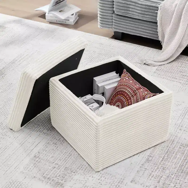 Corduroy Square Storage Ottoman with Lift-Off Top, Foam Cushion, 250 lb Capacity